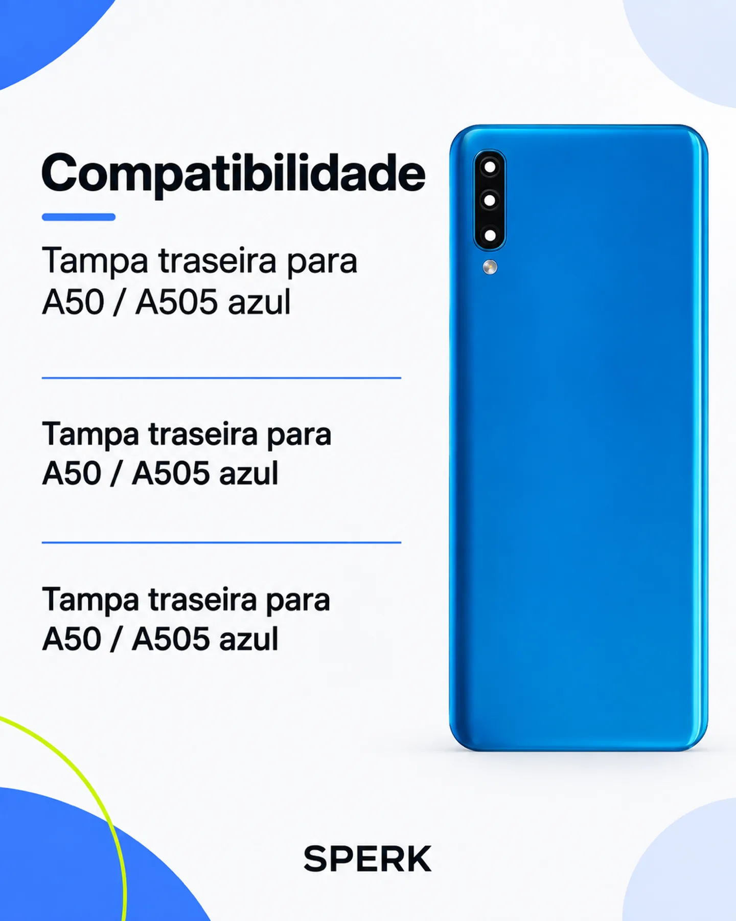 Tampa traseira para A50 / A505 azul — painel 4