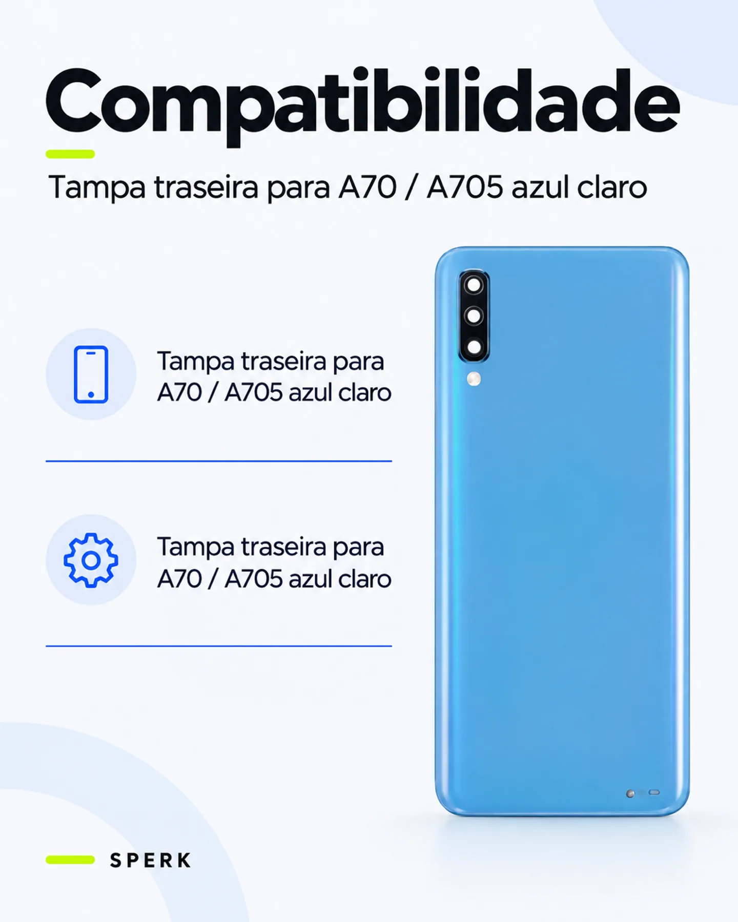 Tampa traseira para A70 / A705 azul claro — painel 4