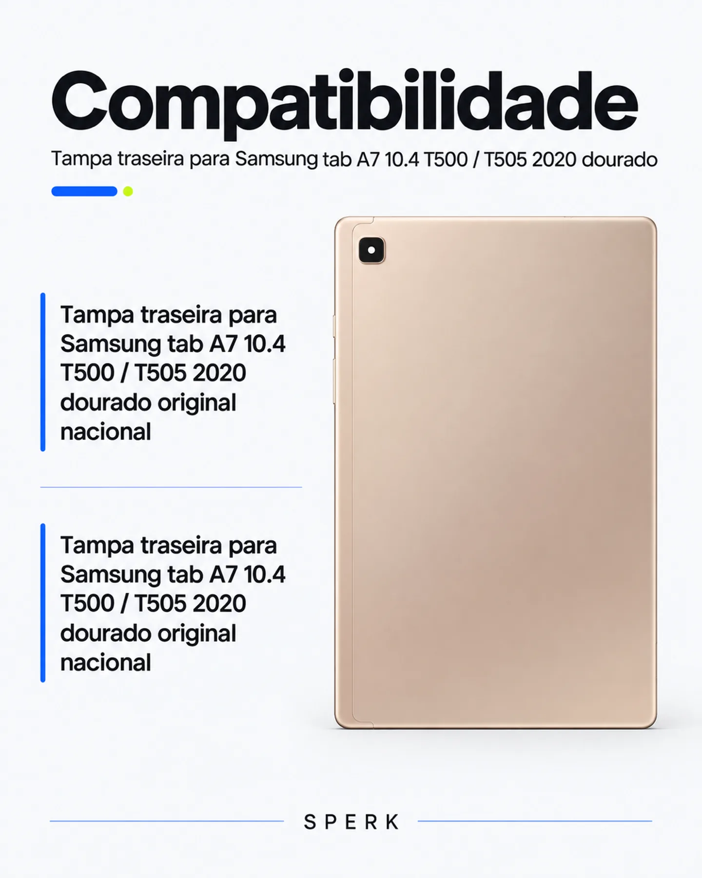 Tampa traseira para Samsung tab A7 10.4 T500 / T505 2020 dourado — painel 4
