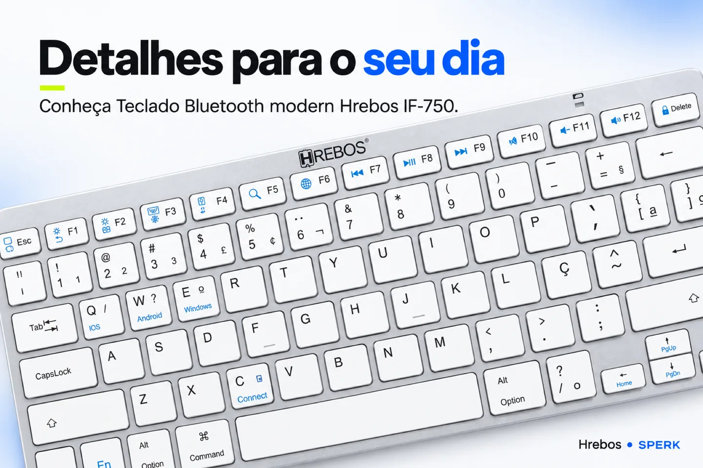 Teclado Bluetooth modern Hrebos IF-750 — diferencial uso