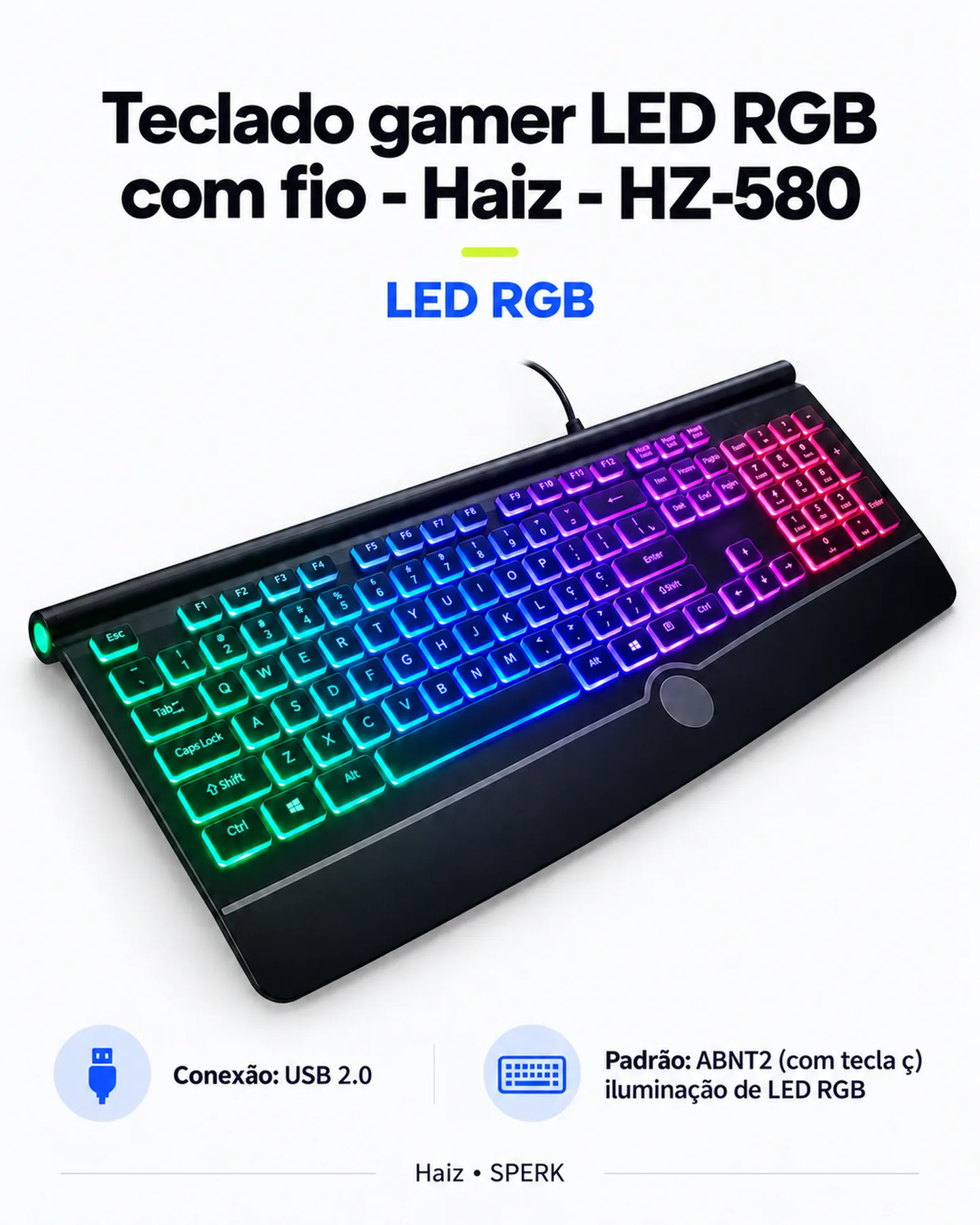 Teclado gamer LED RGB com fio - Haiz - HZ-580 — painel 1