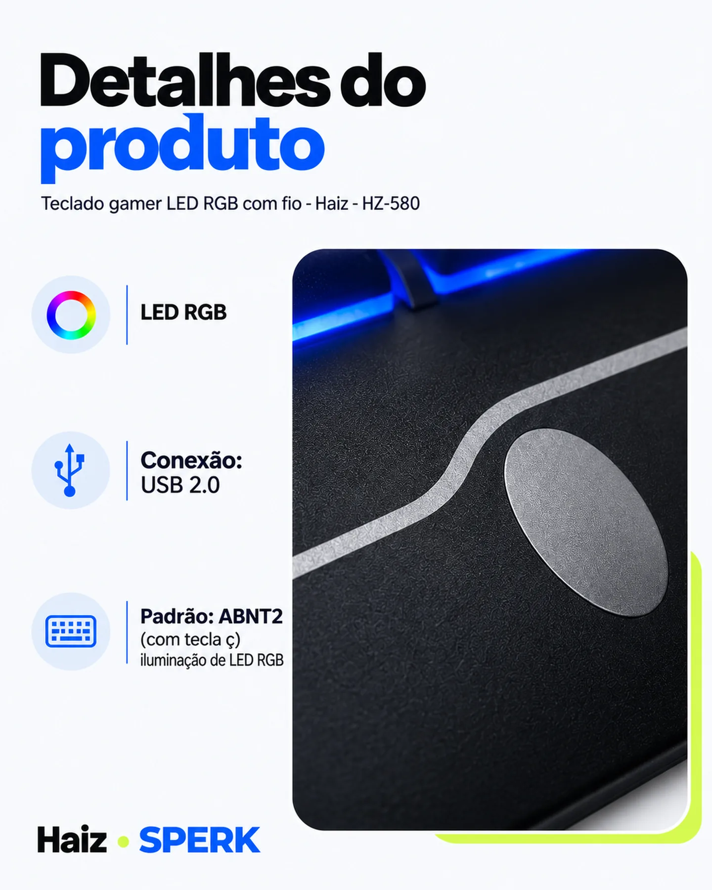 Teclado gamer LED RGB com fio - Haiz - HZ-580 — painel 4