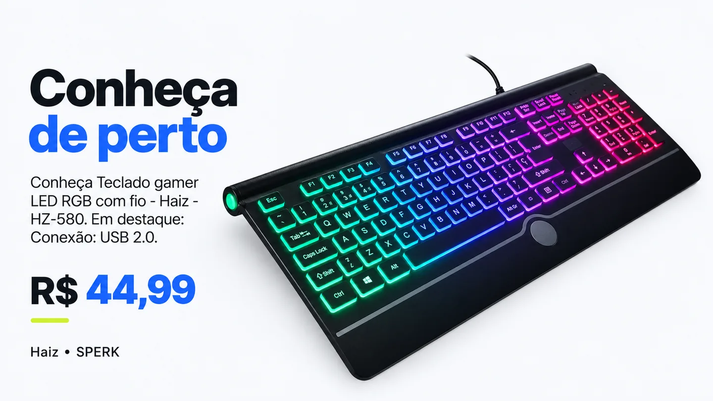 Teclado gamer LED RGB com fio - Haiz - HZ-580 — heroi descricao