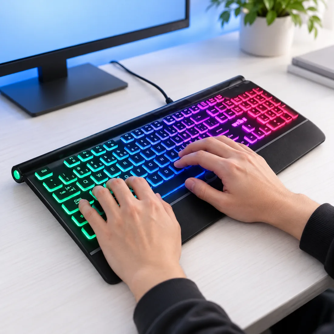 Teclado gamer LED RGB com fio - Haiz - HZ-580 — uso