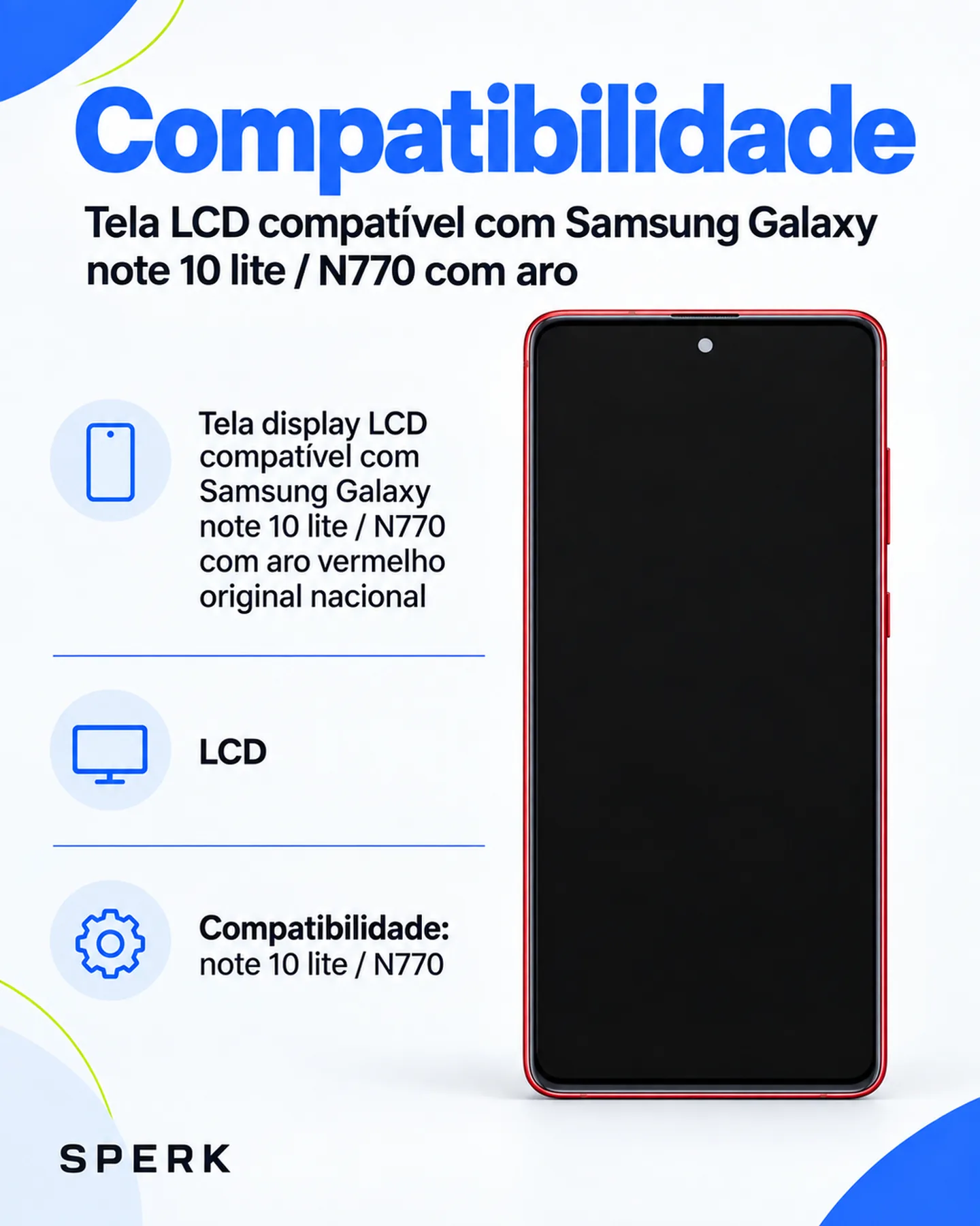 Tela LCD compatível com Samsung Galaxy note 10 lite / N770 com aro — painel 4