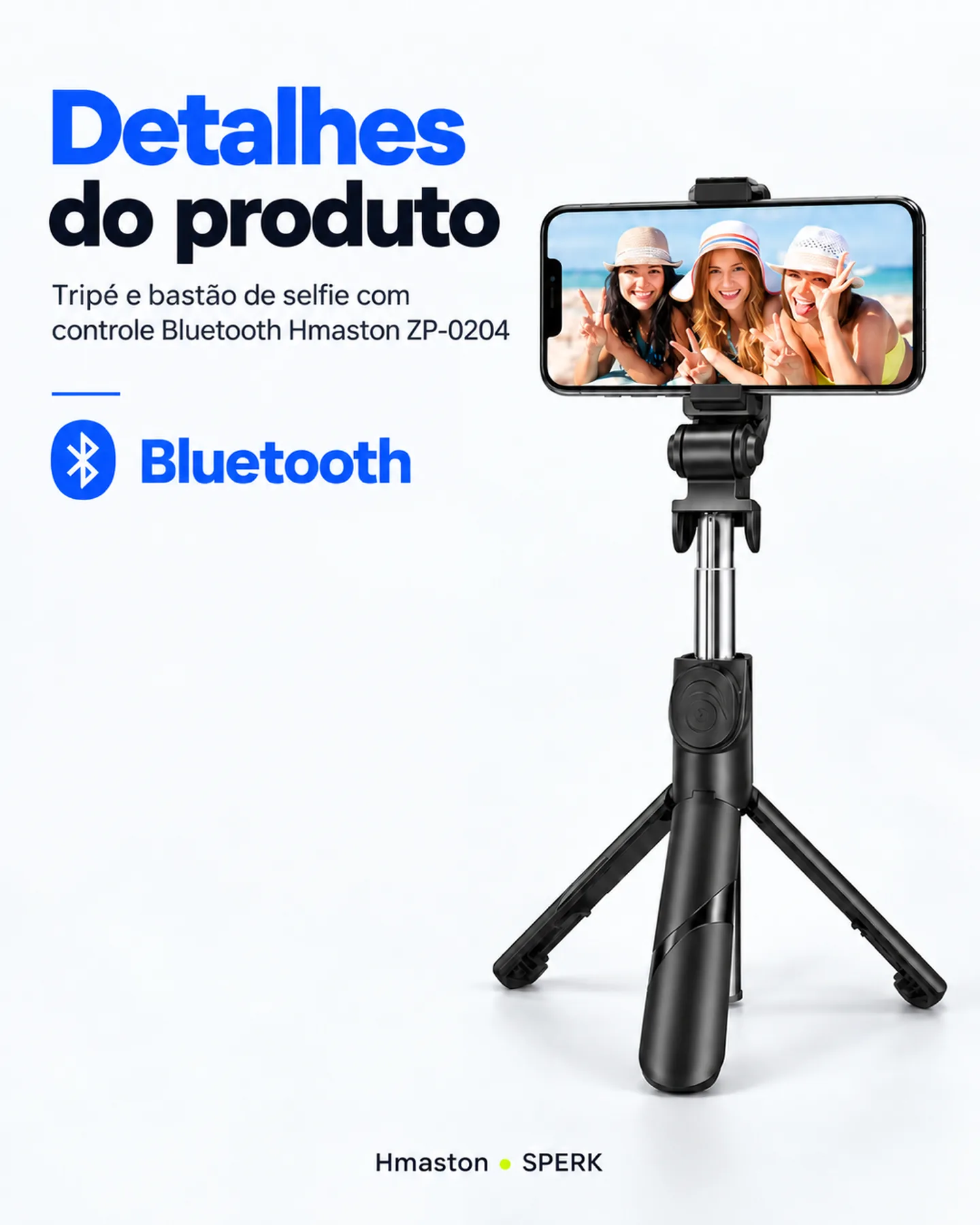 Tripé e bastão de selfie com controle Bluetooth Hmaston ZP-0204 — painel 4