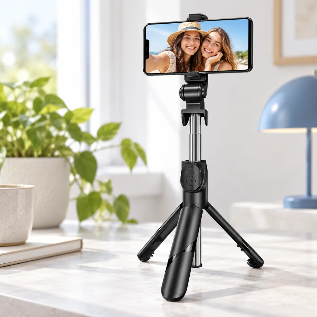 Tripé e bastão de selfie com controle Bluetooth Hmaston ZP-0204 — uso