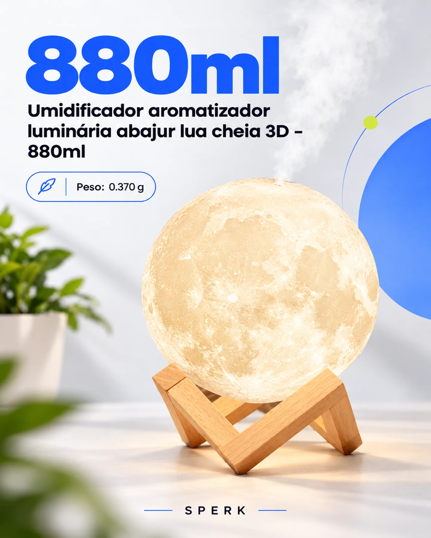 Umidificador aromatizador luminária abajur lua cheia 3D – 880ml — painel 2
