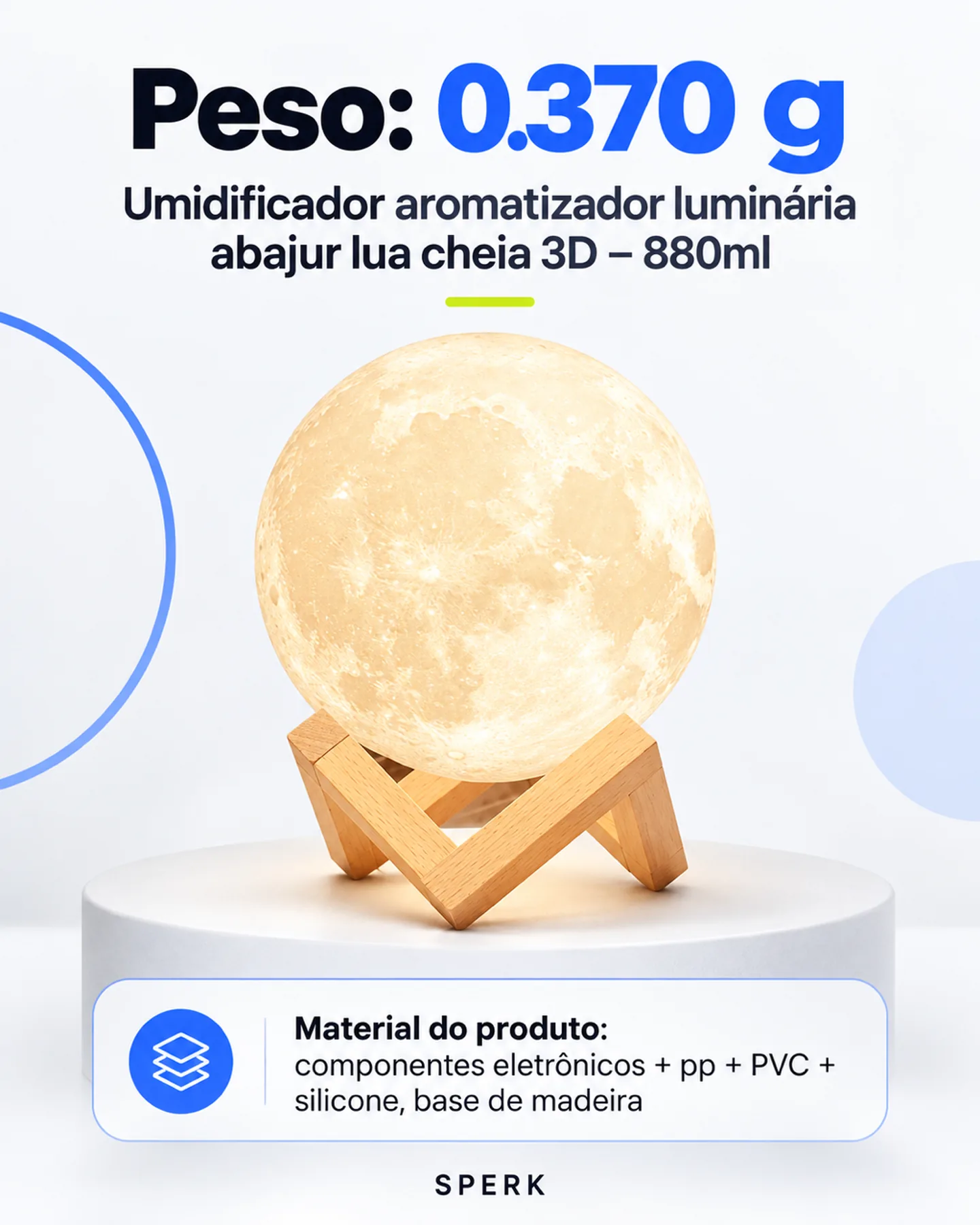 Umidificador aromatizador luminária abajur lua cheia 3D – 880ml — painel 3