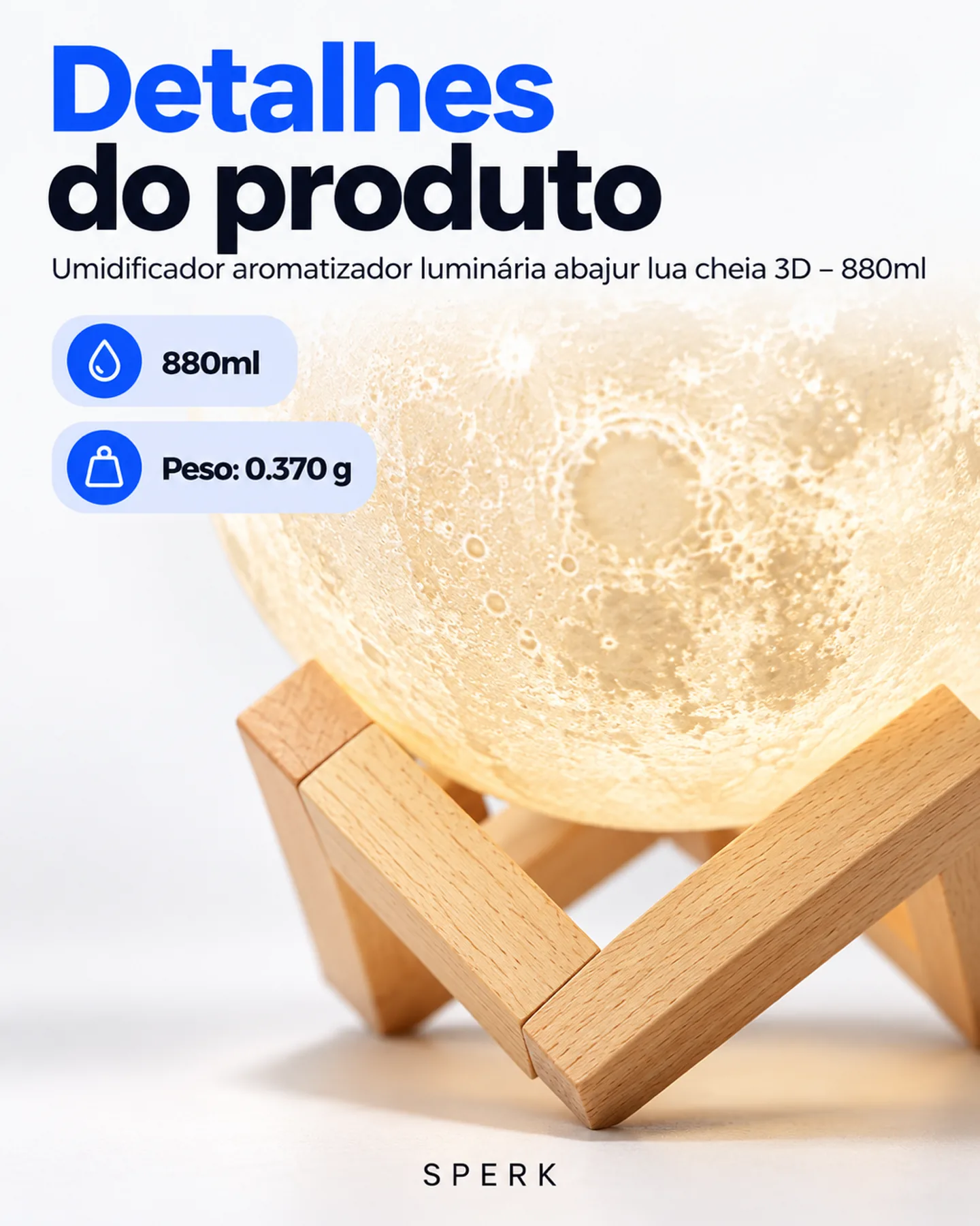 Umidificador aromatizador luminária abajur lua cheia 3D – 880ml — painel 5