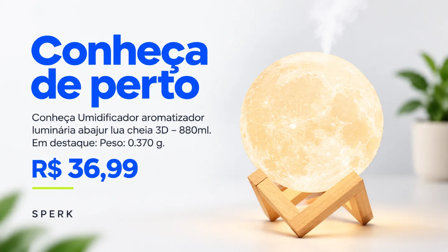 Umidificador aromatizador luminária abajur lua cheia 3D – 880ml — heroi descricao