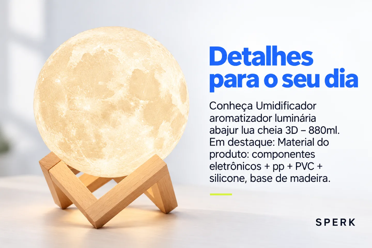 Umidificador aromatizador luminária abajur lua cheia 3D – 880ml — diferencial uso