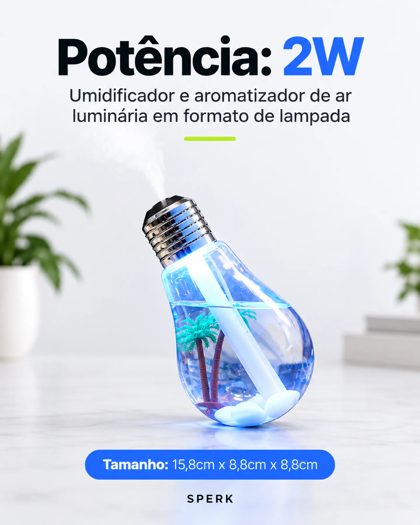 Umidificador e aromatizador de ar luminária em formato de lampada — painel 3