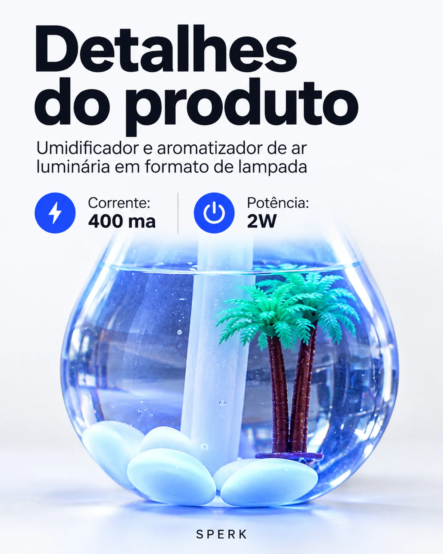 Umidificador e aromatizador de ar luminária em formato de lampada — painel 5