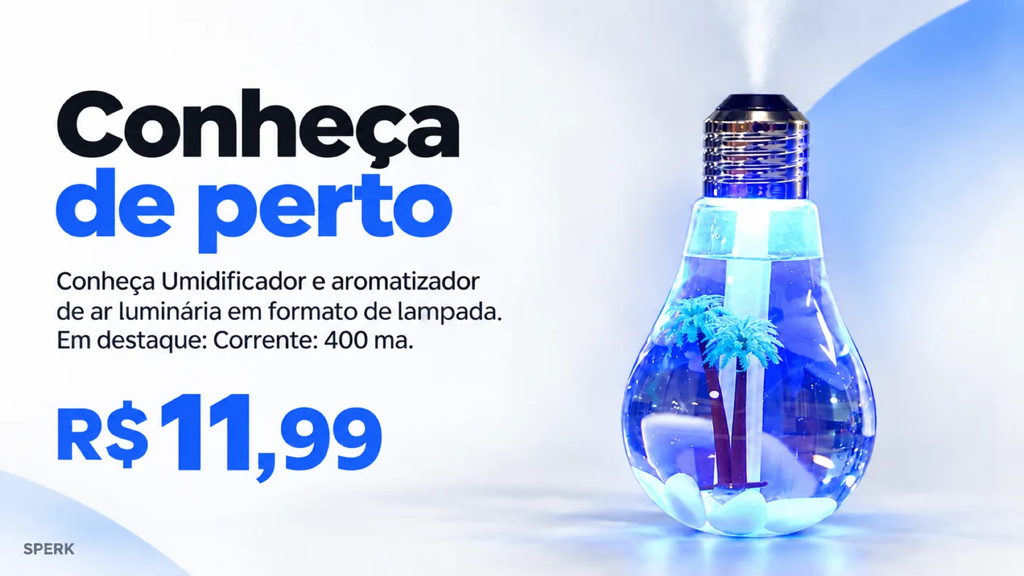 Umidificador e aromatizador de ar luminária em formato de lampada — heroi descricao