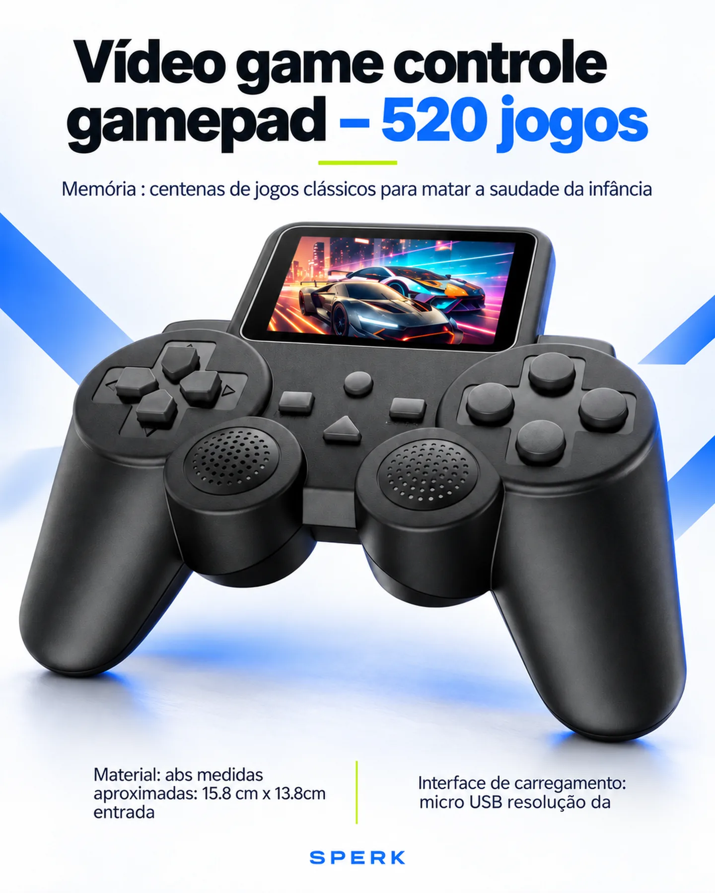 Vídeo game controle gamepad – 520 jogos — painel 1