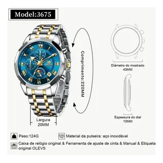 OLEVS relógio masculino original aço quartzo 3675 — foto do produto