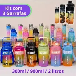 Kit 3 garrafas frases motivacionais sport