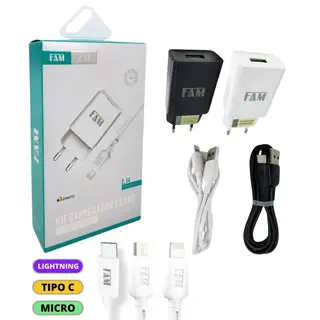 Kit carregador 2.1A 10W USB 1m - FAM — foto do produto
