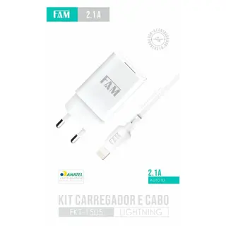 Kit carregador 2.1A 10W USB 1m - FAM — foto do produto