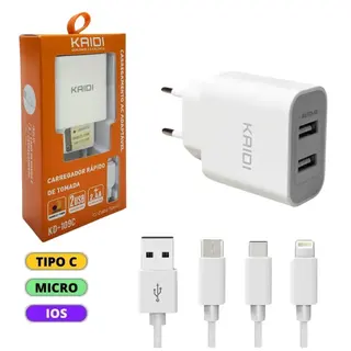 Kit carregador de celular 2.4A dual USB - KAIDI - KD-109 — foto do produto