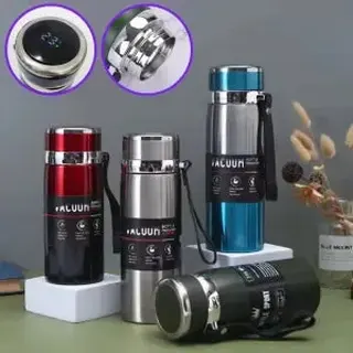 Garrafa térmica inox metal chrome com termômetro digital GDR-0993 — foto do produto
