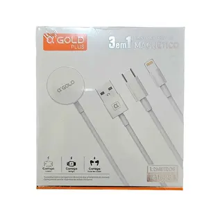 Cabo carregador magnético 3 em 1 USB para Lightning a'Gold BTE-25