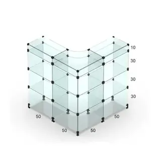 Balcão de vidro em l 100 x 100l x 100A x 30p cm