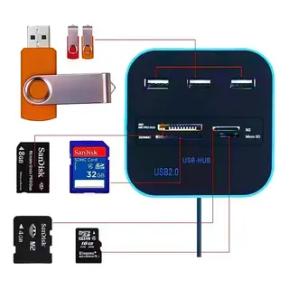 Hub USB 2.0 com leitor de cartão 7×1 SD micro pro duo — foto do produto