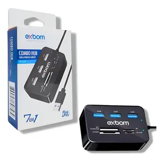 Hub USB 2.0 com leitor de cartão 7×1 SD micro pro duo — foto do produto