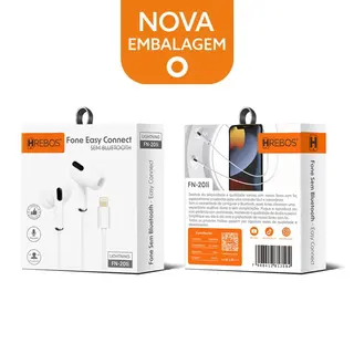 Fone de ouvido easy connect Lightning- sem Bluetooth Hrebos FN-201I — foto do produto