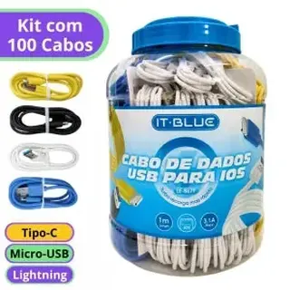 Kit 100 unidades cabo de dados turbo USB 3.1A 1 metro IT-Blue LE-867 — foto do produto