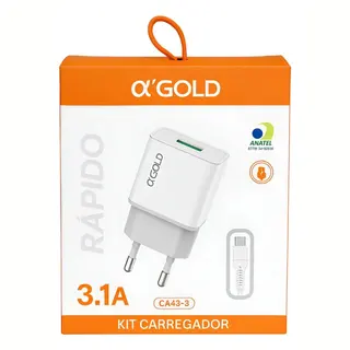 Kit de carregador turbo 3.1A com cabo Tipo-C CA43-3 a'Gold
