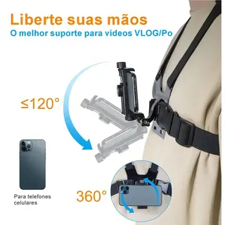 Suporte peitoral ajustável para celular e gopro – colete — foto do produto
