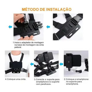 Suporte peitoral ajustável para celular e gopro – colete — foto do produto