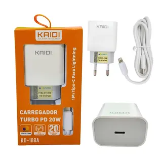 Kit carregador turbo PD 20W - KAIDI - KD-108 — foto do produto