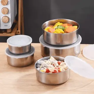 Conjunto de tigelas potes de inox com tampa – 5 peças — foto do produto