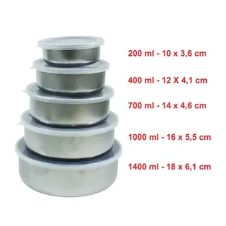 Conjunto de tigelas potes de inox com tampa – 5 peças — foto do produto