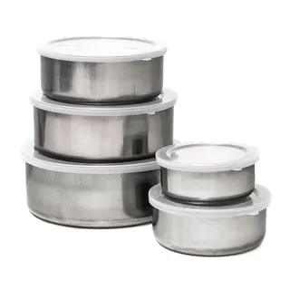 Conjunto de tigelas potes de inox com tampa – 5 peças — foto do produto