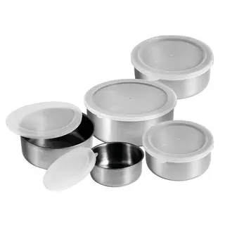 Conjunto de tigelas potes de inox com tampa – 5 peças — foto do produto