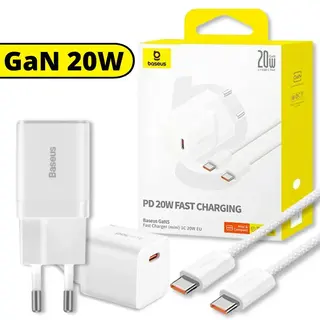 Kit carregador turbo GAN PD 20W + cabo Tipo-C para Tipo-C Baseus