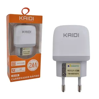 Fonte / carregador dual USB 2.4A / 12 w - KAIDI - KD-556 — foto do produto