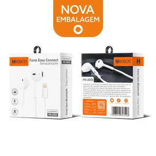 Fone de ouvido easy connect Lightning - sem Bluetooth Hrebos FN-200I — foto do produto