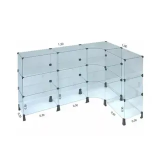 Balcão de vidro em l 100 x 150l x 90A x 30p cm