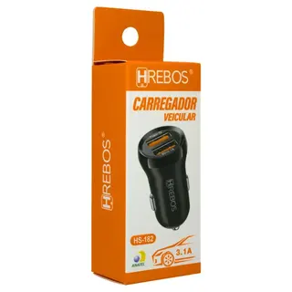 Carregador veicular fast 15W duas entradas USB 5V 3.1A Hrebos HS-182