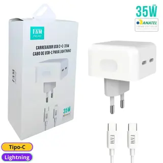 Kit carregador 2 USB-c 1.2m 35W - FAM — foto do produto