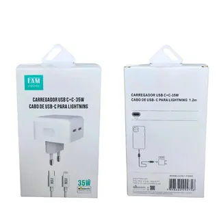 Kit carregador 2 USB-c 1.2m 35W - FAM — foto do produto