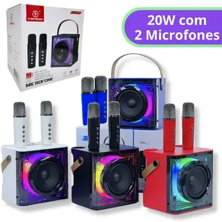 Caixa de som Bluetooth karaokê com 2 microfone 20W LED Kapbom KA-8936
