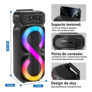 Caixinha de som Bluetooth portátil FM com microfones RGB — foto do produto