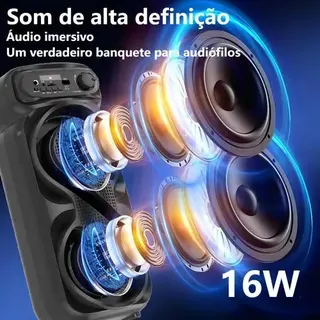 Caixinha de som Bluetooth portátil FM com microfones RGB — foto do produto